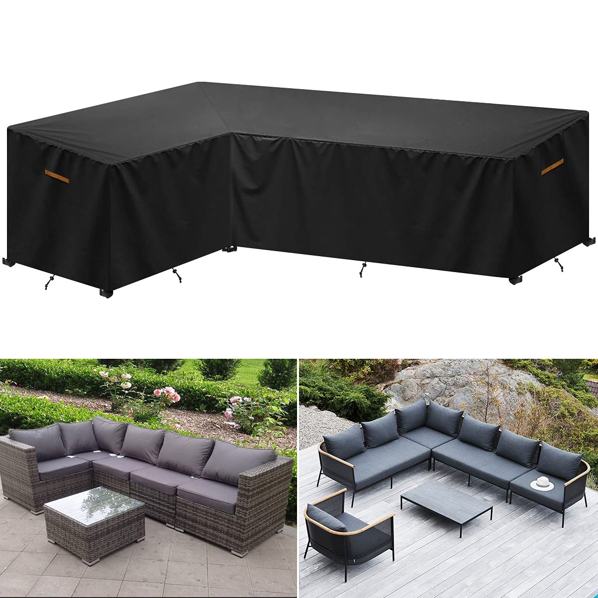 Gartenmöbel Abdeckung für L-Form Sofas (Linke Kurz-Rechte Lang) Ecksofa Abdeckplane mit Belüftungsöffnungen, Wasserdicht Lounge Abdeckung Loungemöbel Abdeckhaube 210x270x85x65/90cm
