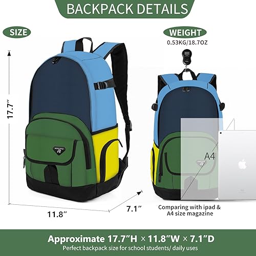 Miniatura 8 de Rickyh style Mochila para estudiantes, bolsa de niños, ligera, impermeable, 15.6 pulgadas, 04football Blue, 18 (L) x 9 (W) x 9 (H) inches, Mochilas