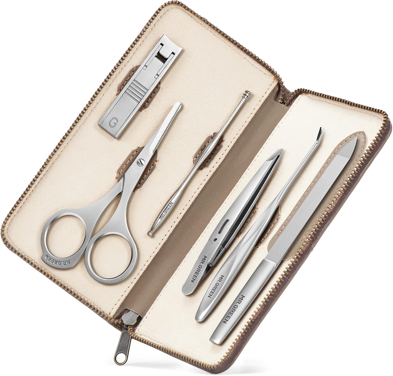 MR.GREEN Portable Luxury Manicure Sets Stainless Steel Pedicure Kits with Full-Grain Cowhide Leather Cover Personal Care Tools Set