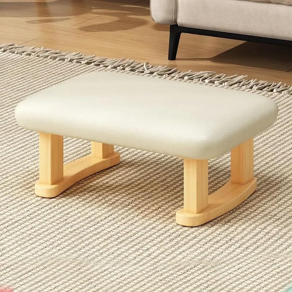 Tabouret bas en bois massif avec coussin pour salon et repose-pieds ZBDZSW