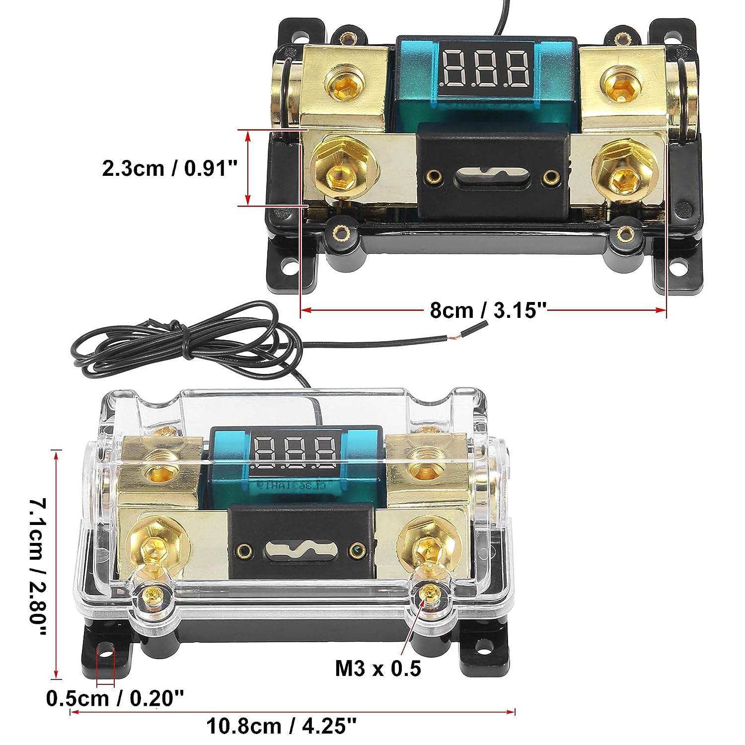Unifizz Automotive Fuse Holder Stereo Audio LED Display Digital Car fuse holder Voltage Inline ANL Fuse Holder 300 Amp 0 2 4 AWG Gauge
