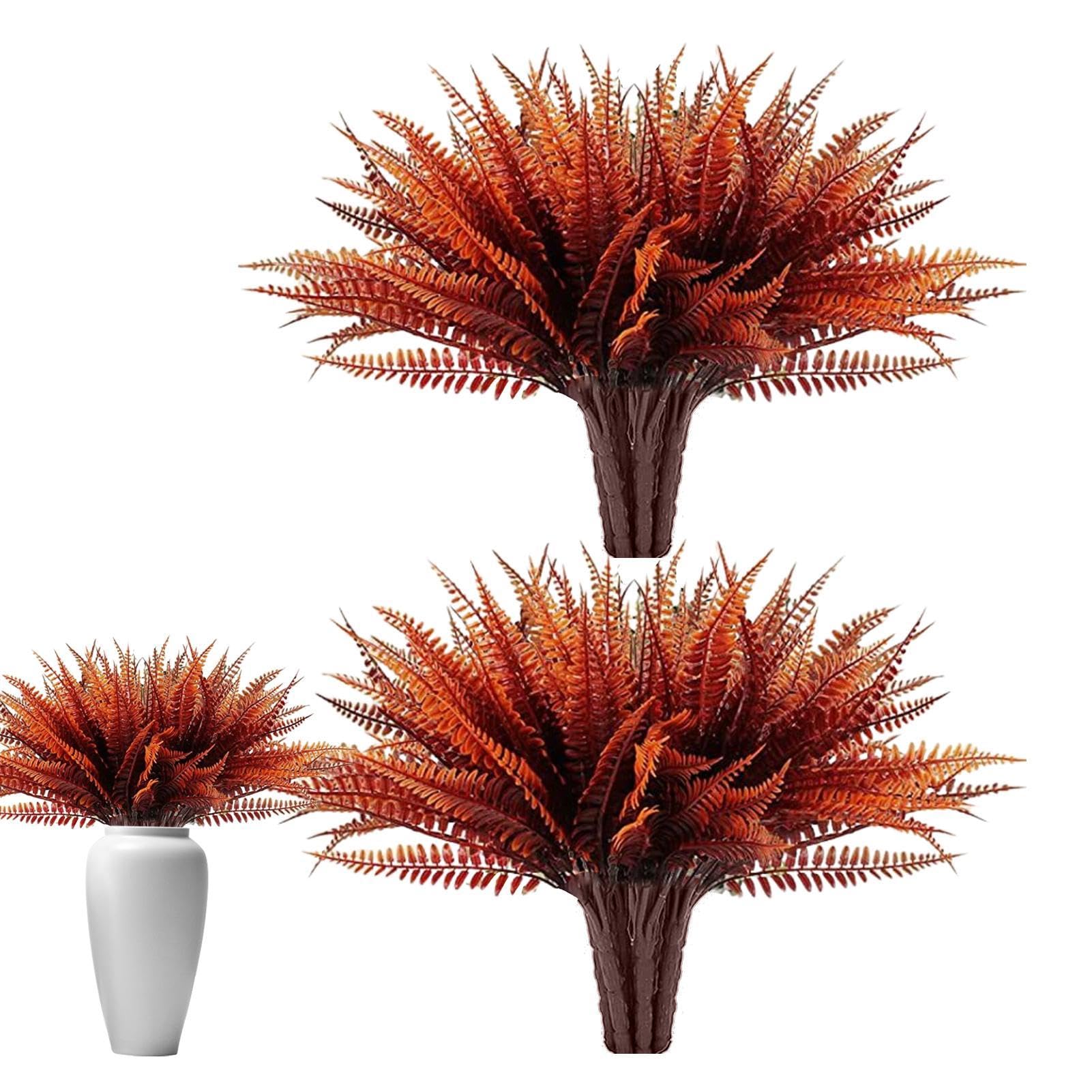 Bitong 2Pcs Autumn Colors Artificial Boston Fern Plant - Faux Boston Ferns Outdoor Planter, Faux Ferns Fake Ferns Artificial Plants, Boston Ferns Stems Faux Boston Fern Bush Plant For Home Decor