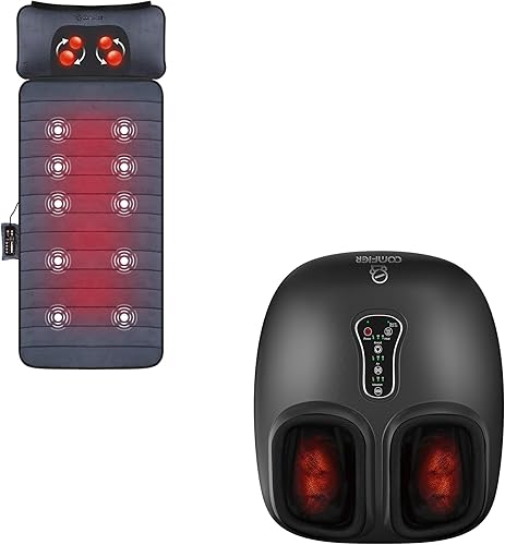 COMFIER Alfombrilla de masaje de cuerpo completo con almohada de masaje de cuello Shiatsu movible, masajeador de pies Shiatsu con calor, vibración,
