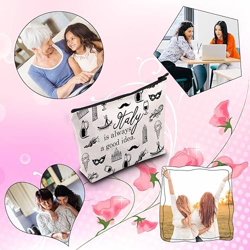 Miniatura 6 de Italia regalo de viaje Italia es siempre una buena idea bolsa regalo para Italia viajero cremallera bolsa maquillaje bolsa, Beige, Italia