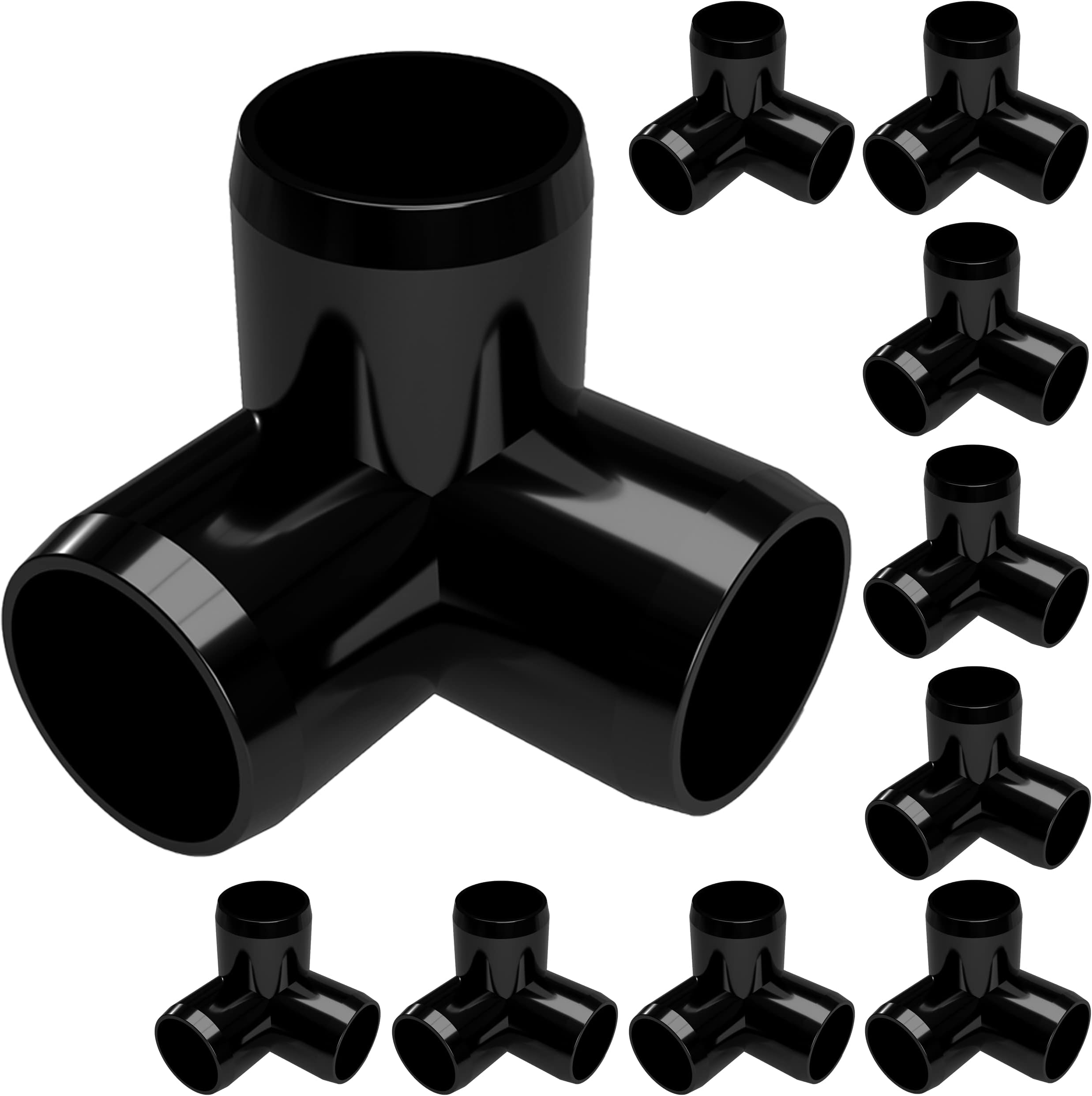 1/2” 3-Way Elbow Furniture Grade PVC Fitting in Black, Made in USA, UV-Resistant, Impact-Proof, 0.840” Actual Socket Diameter (Pack of 10)