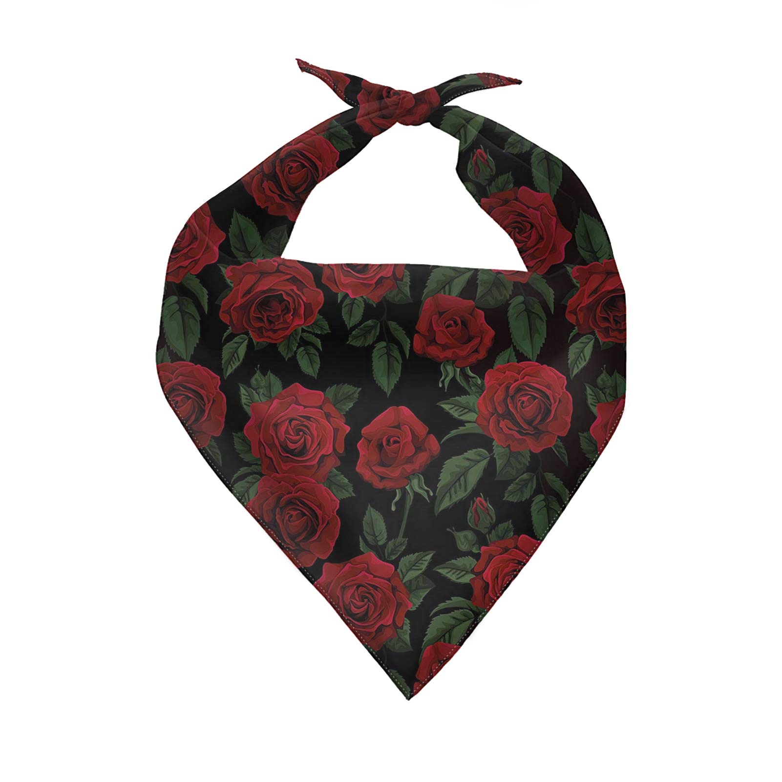 COEQINE Dog Bandanas Collar Valentines Day Red Rose Flower Print Scarves Daily Bibs for Small Medium Large Dogs Cats Washable Triangle Handkerchief — image 1