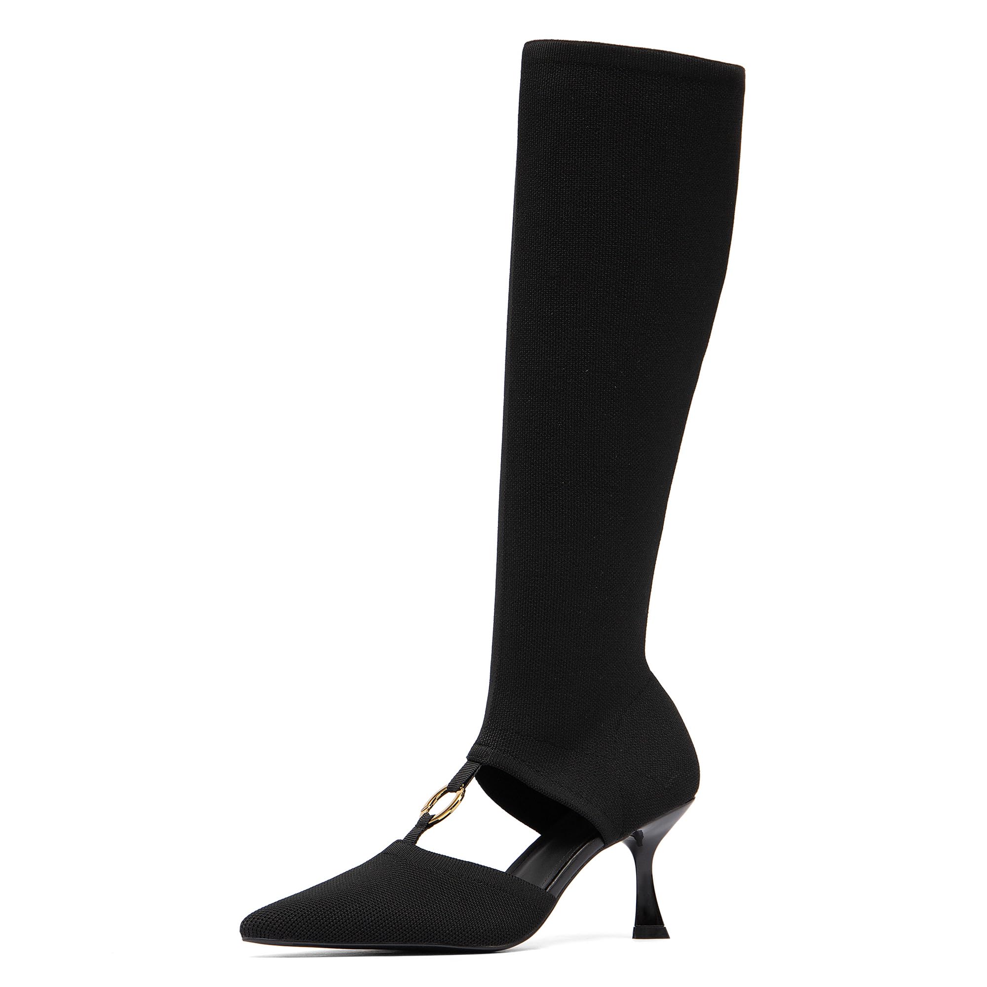 NEWBELLA Womens Slip-On Kitten Heel Knee High Boots - Breathable Mesh Hollow Boots for Spring Fall Daily Wear