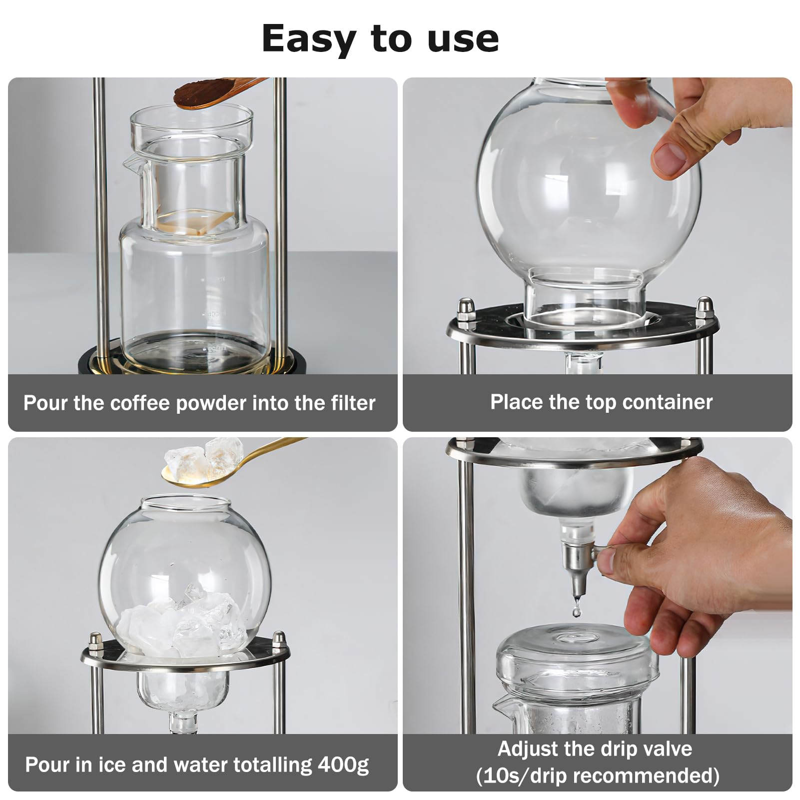 Cold Brew Drip Tower - 600 Ml Edelstahl Kaffeemaschine Für Perfekten Cold Brew