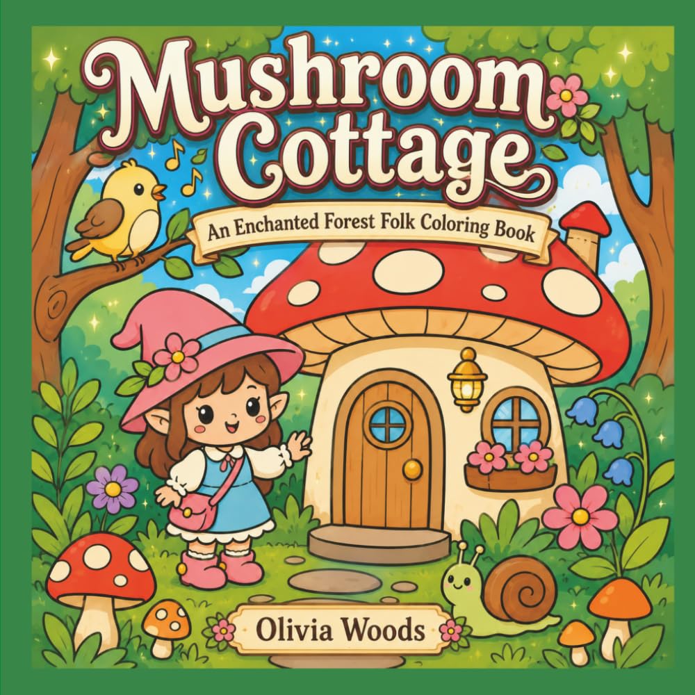 Mushroom Cottage: An Enchanted Forest Folk Coloring Book: A Bold and Easy Woodland Escape for Relaxation, Stress Relief and Cozy Moments