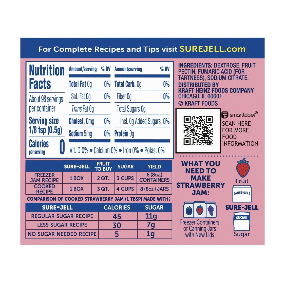 Sure Jell Low Sugar Pectin for Canning - Pack of 3, Sure Jell Fruit Pectin 1.75 oz Boxes for Low or No Sugar Jams, Jellies, and Preserves - Bundled with Daily Gemz Spoon