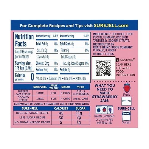 Sure Jell - Pectina baja en azúcar para conservas, paquete de 3, cajas de pectina de frutas Sure Jell de 1.75 onzas para mermeladas, gelatinas y