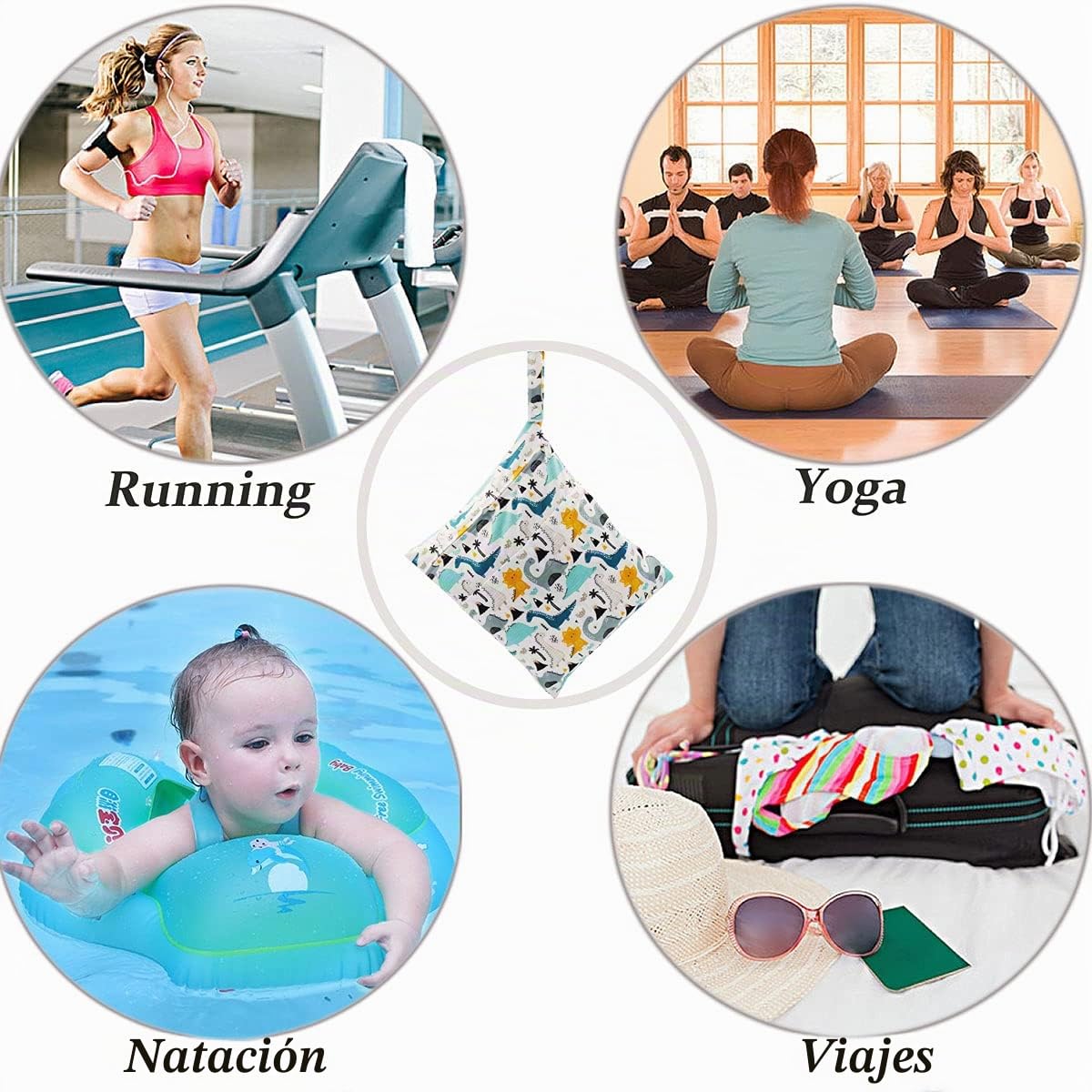 Bolsa Pañales Bebe, Reutilizable Wetbag, Impermeable Lavable con 2 Cremallera para Mamá de Bebé, Transpirable Organizador de Maquillaje de Colgar, Viajes, Playa, Piscina, Gym