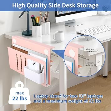 LUKETURE Desk Side Storage Laptop Holder No Drill Clamp On Organizer | Steel Side Desk Organizer, Clamp on Laptop Mount with Pen Holder, Hanging Storage for Home Office, Fits 0.3 to 2.8