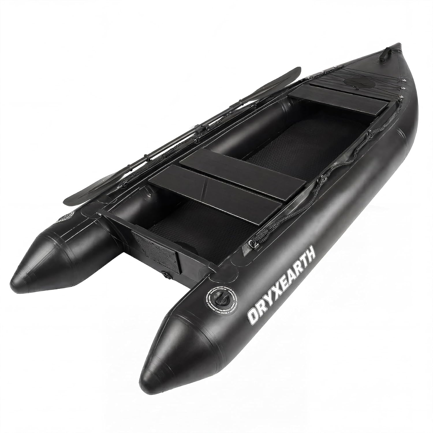 Oryxearth 10.8ft Inflatable Dinghy Boat for Adults, 2 Person Rowing Boat with Pump, Aluminum Alloy Seat, Paddle, Fin, Black