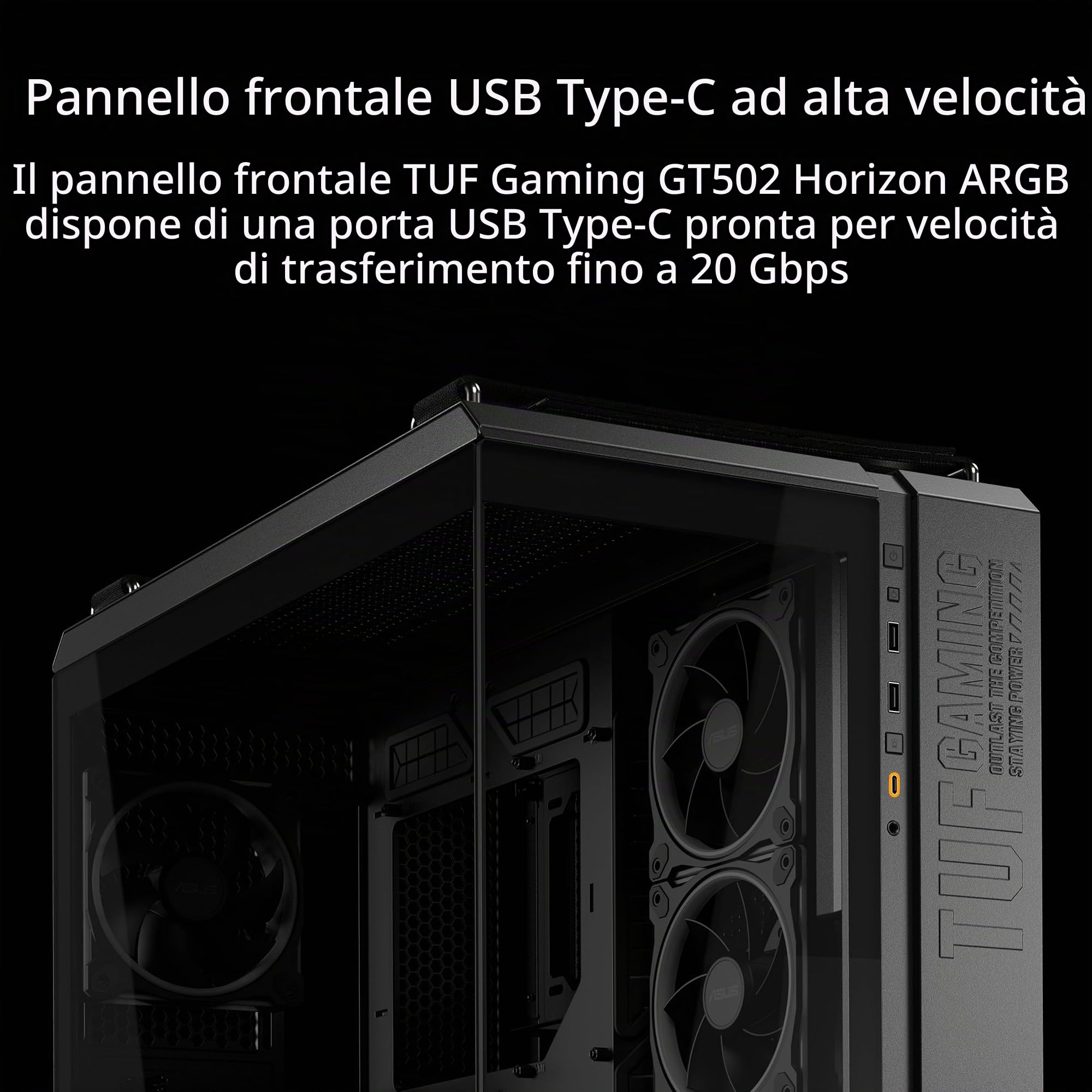 ASUS TUF GAMING GT502 HORIZON TG ARGB, Chassis a Doppia Camera con Design Panoramico e Pannello in Vetro + TUF GAMING GT502 HORIZON ARGB LIGHTING KIT, Kit di Illuminazione, Nero