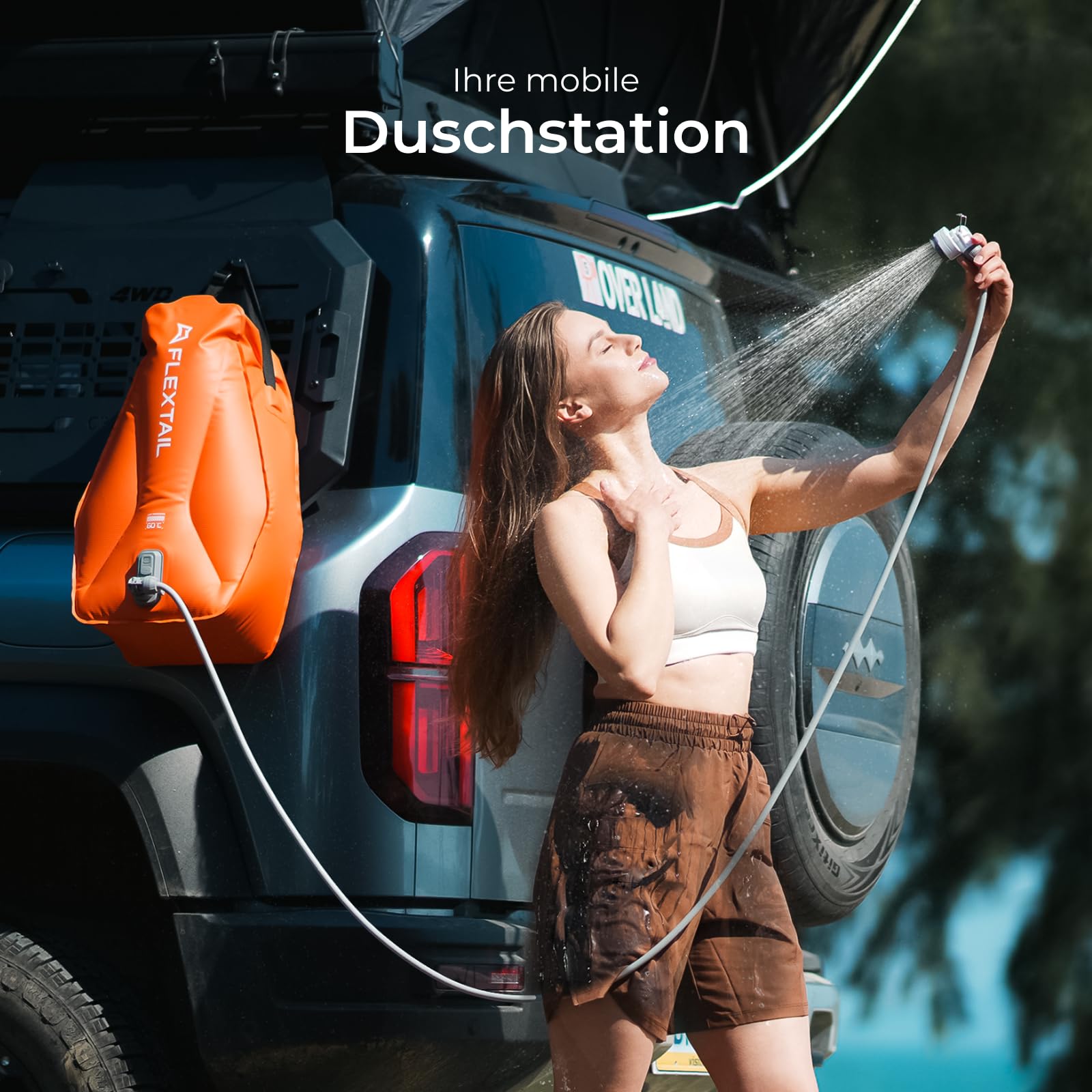 FLEXTAILGEAR Tragbare Campingdusche 20L mit integrierter Elektropumpe, 2500mAh Akku, IPX7 wasserdicht, Outdoor-Dusche