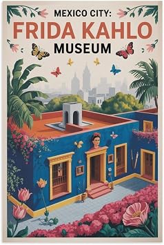 Vintage Home Decor Retro Travel Poster Frida Kahlo Museum Casa Azul Mexico City Wall Art Colorful Mid Century Print Printing Posters Unframe-style 08x12inch20x30cm