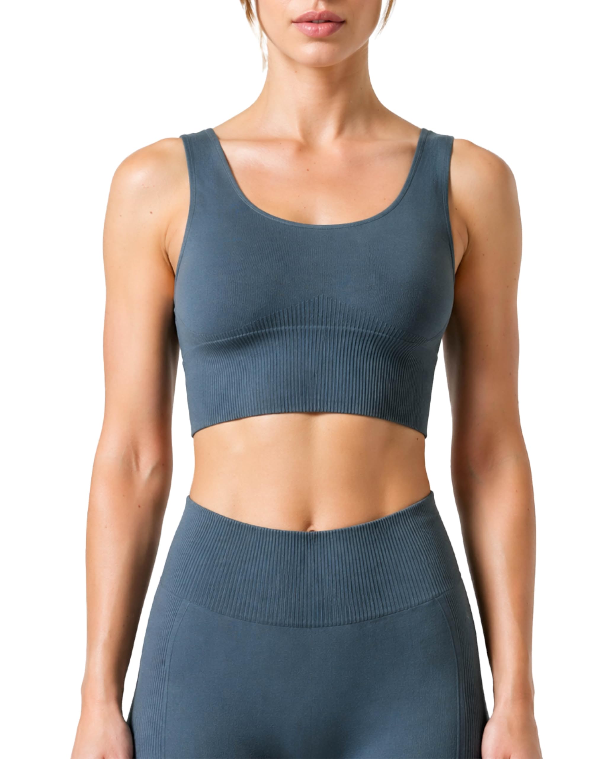 Risalti Women's Graphite Sports Bras Top Ribbed Ilena - Bras For Microfibre, Sports Bra, Bras, Tops Breathable, Crop Tops For Longline Sports Bra Seamless - Made In Italy