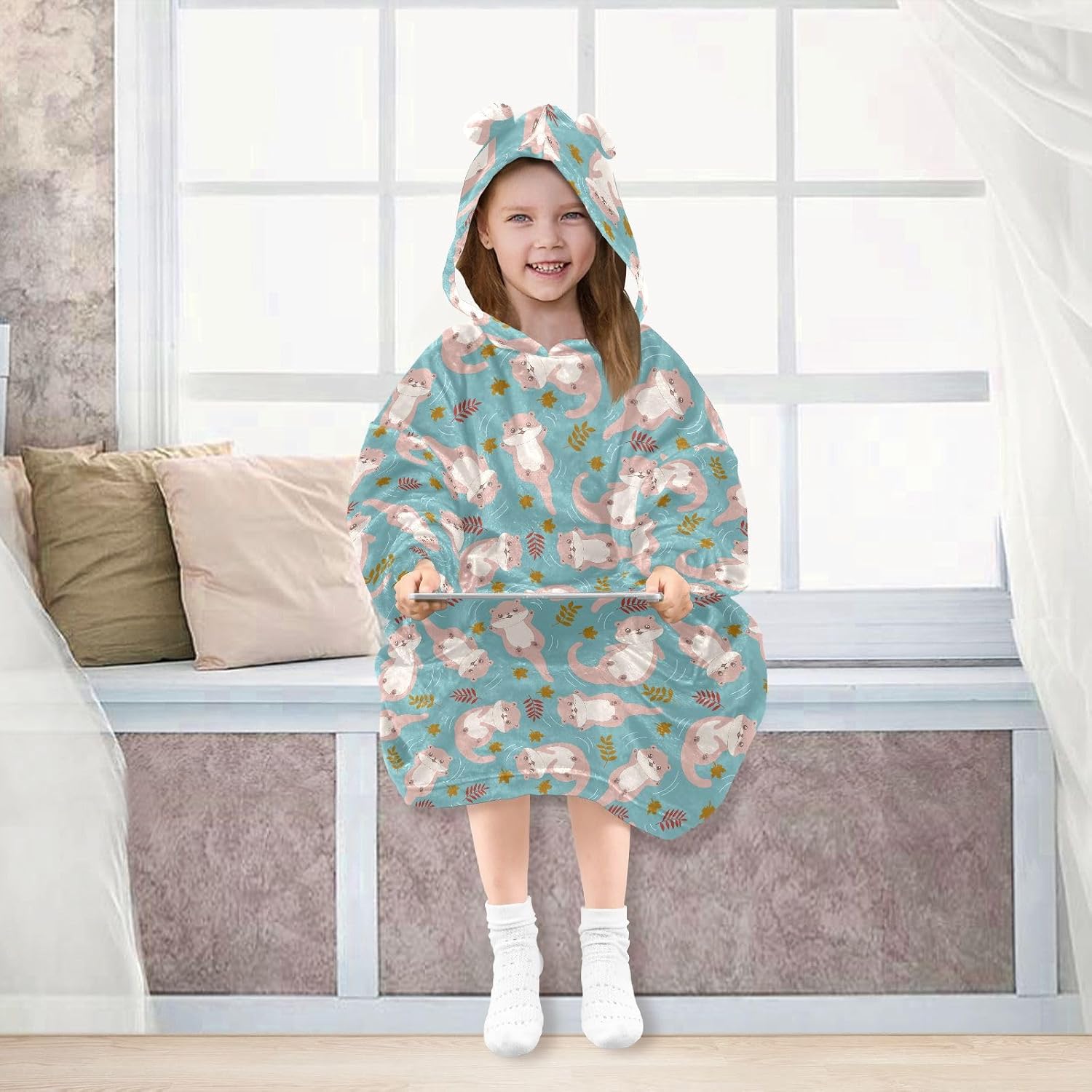 Boy Girls Wearable Blanket Hoodie for Kids With Pocket