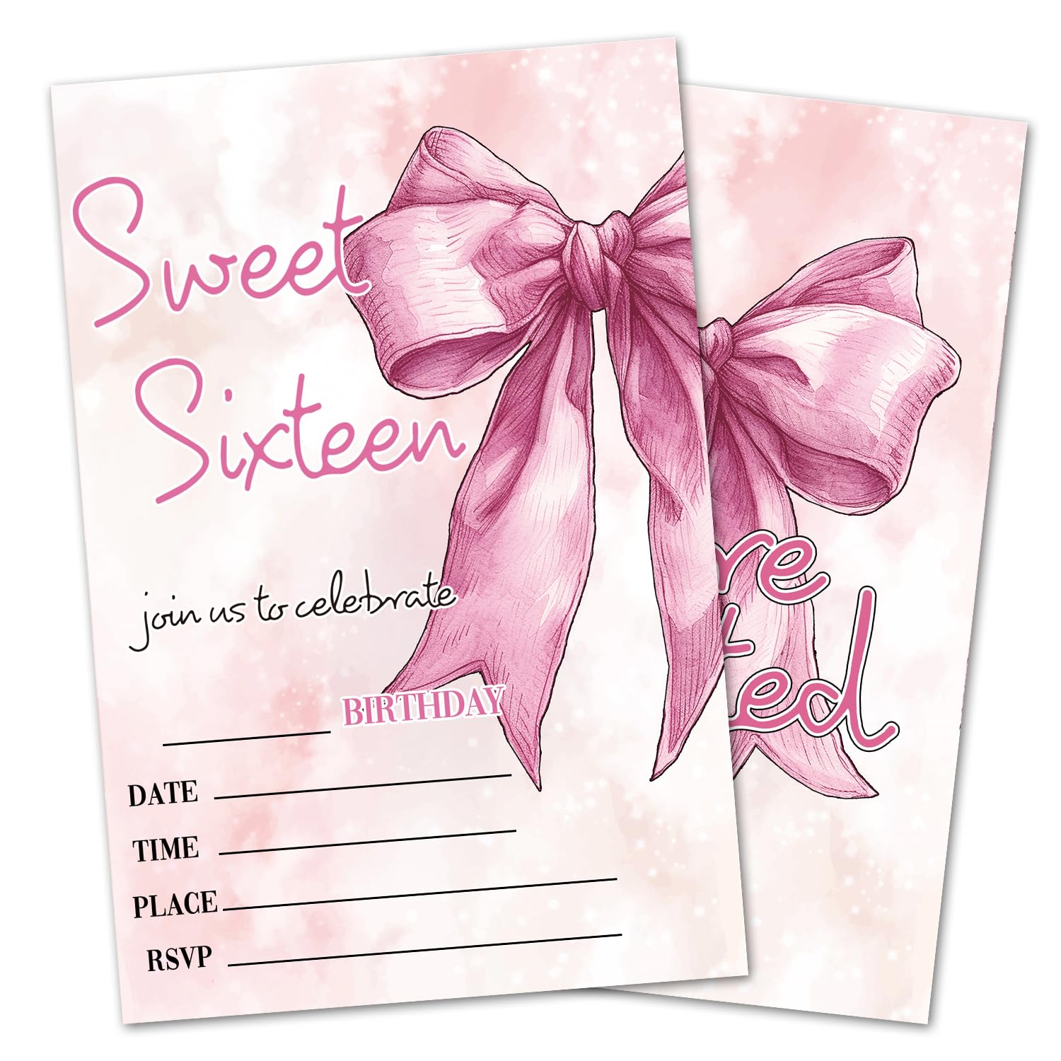 DOIUCRO Sweet 16th Birthday Invitations, Bow Party Invitations, 20 Double-Sided Fill In Invitation with Envelopes for Teen Girls, Invitations Cards
