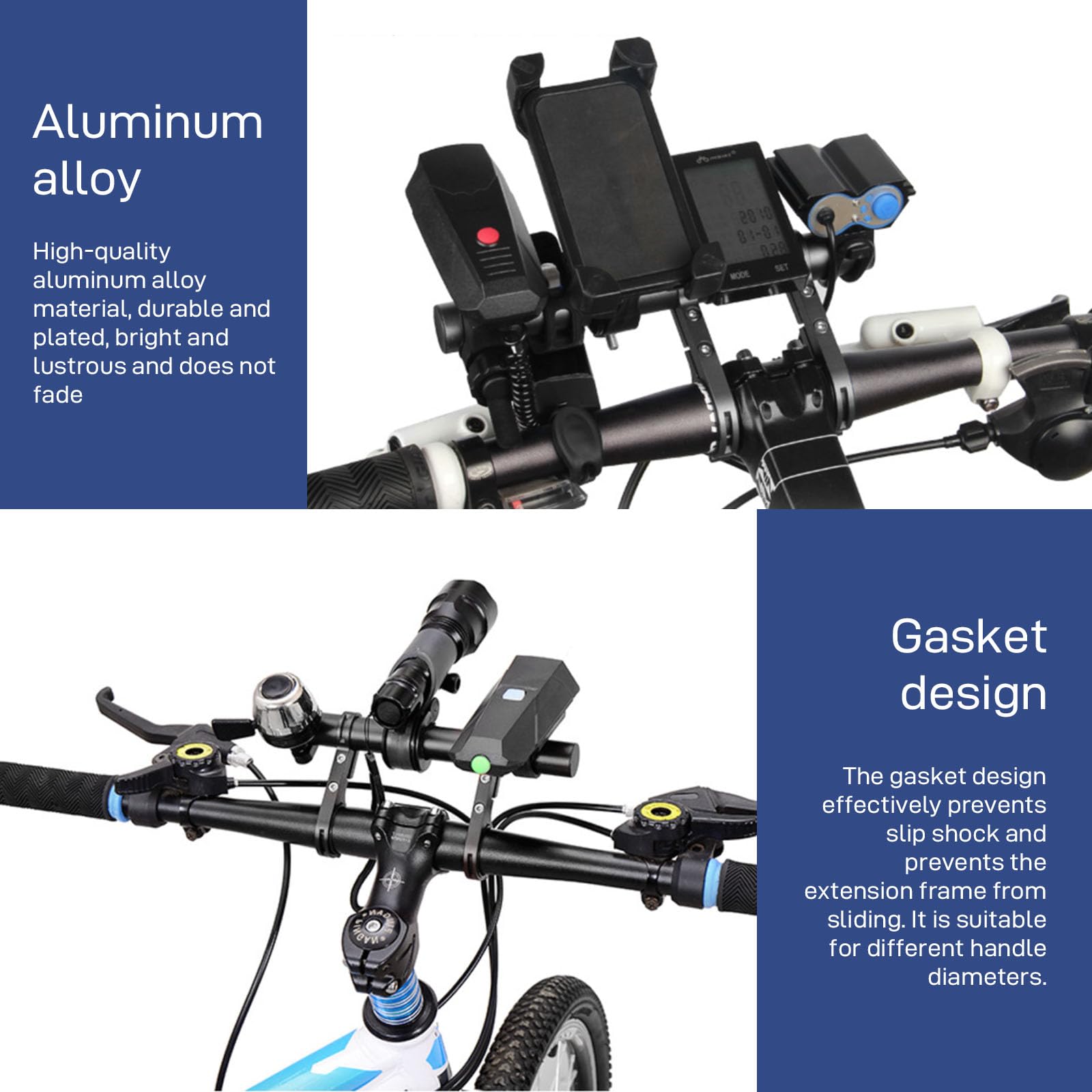 Prolunga Manubrio Per Bici Da 20 Cm In Alluminio – Doppio Morsetto, Per Torcia, Telefono, GPS, Fotocamera, Facile Da Montare