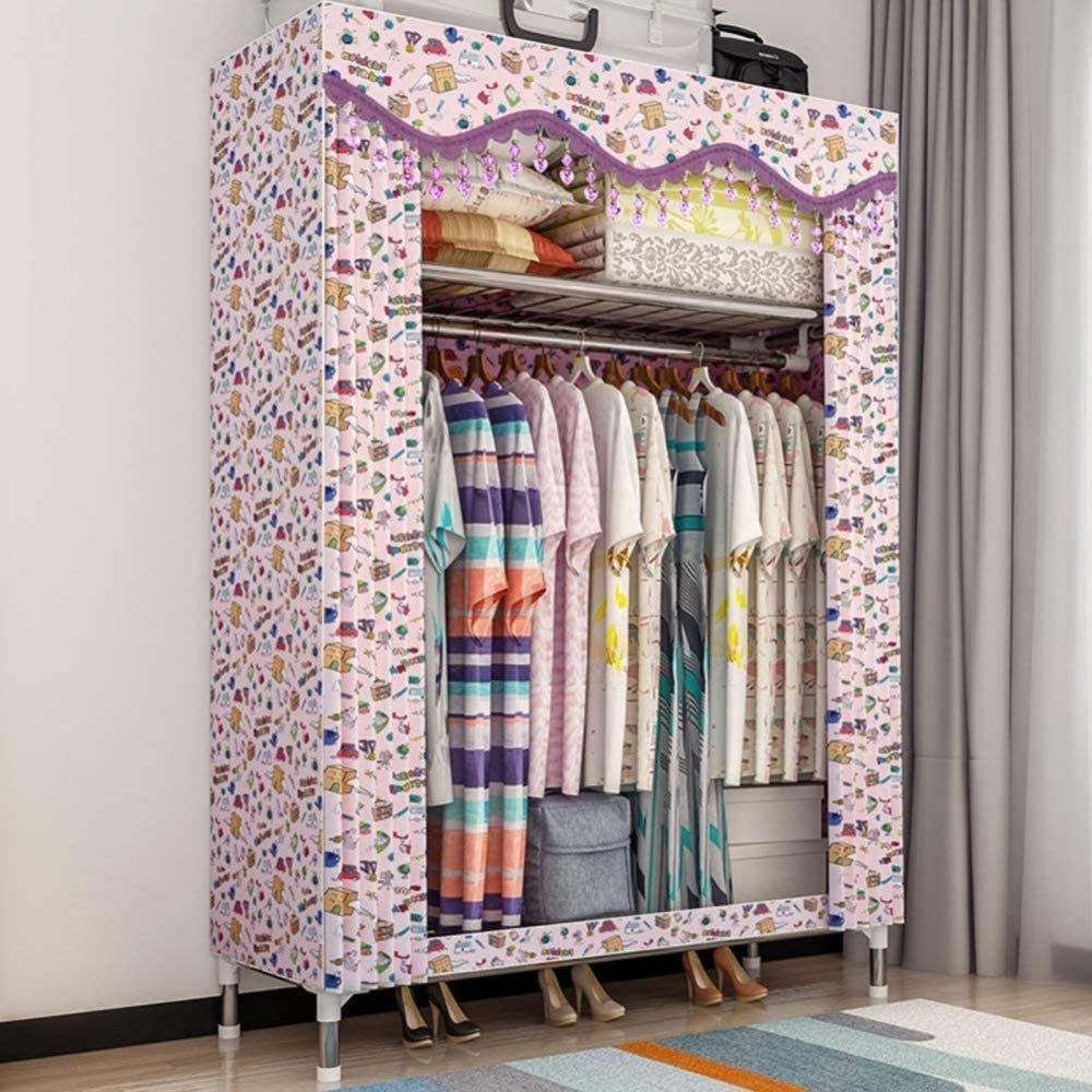 Armoire en toile pliable anti-poussière avec étagère en métal stable