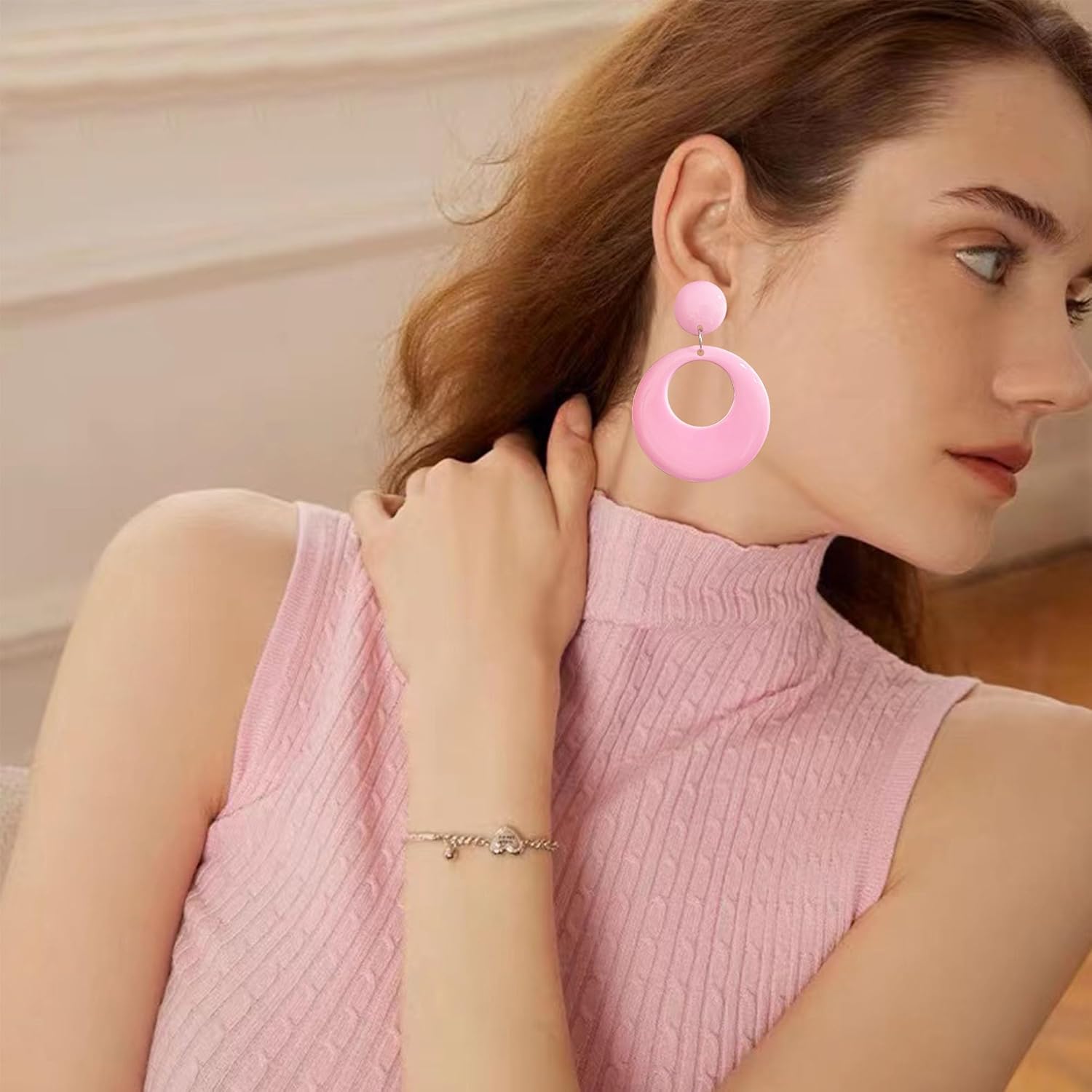 GBAHFY Retro Geometric Acrylic Earrings Lightweight Hollow Circular Stud Earrings for Women Statement Party Jewelry - Image 3