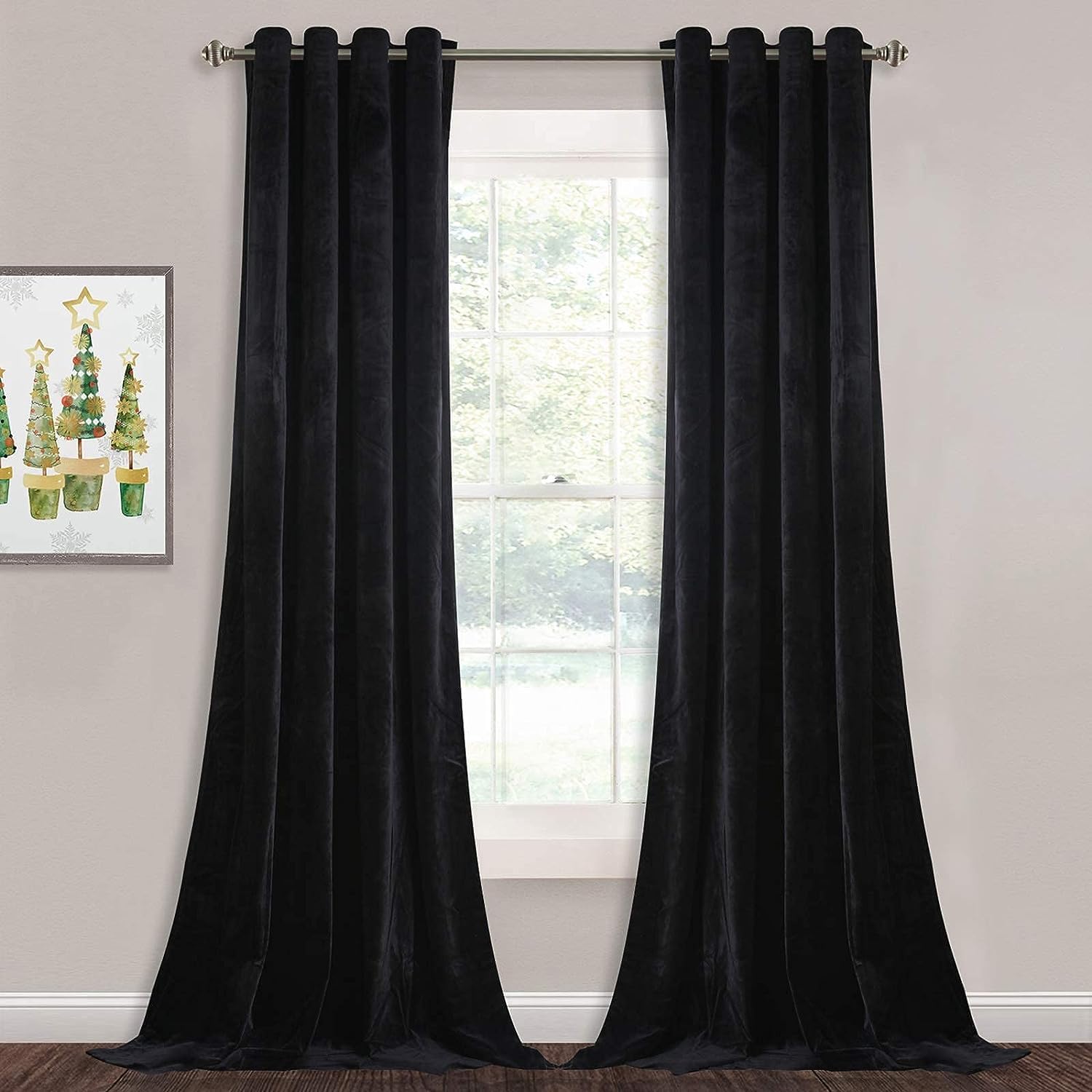 STYLOCASA Velvet Suede Long Crush Room Darkening Thermal Insulated Long Door Curtains for Living Room Bedroom Hall, 11 feet Long, Black, Set of 2