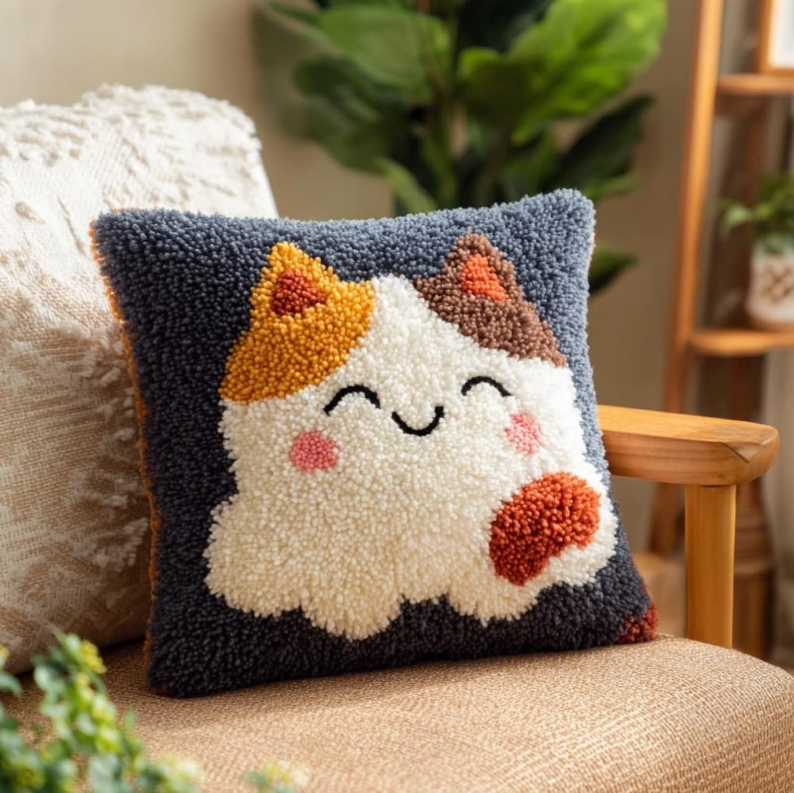 WallustrioaW 43x43cm DIY Latch Hook Cushion Kit,Cute cat