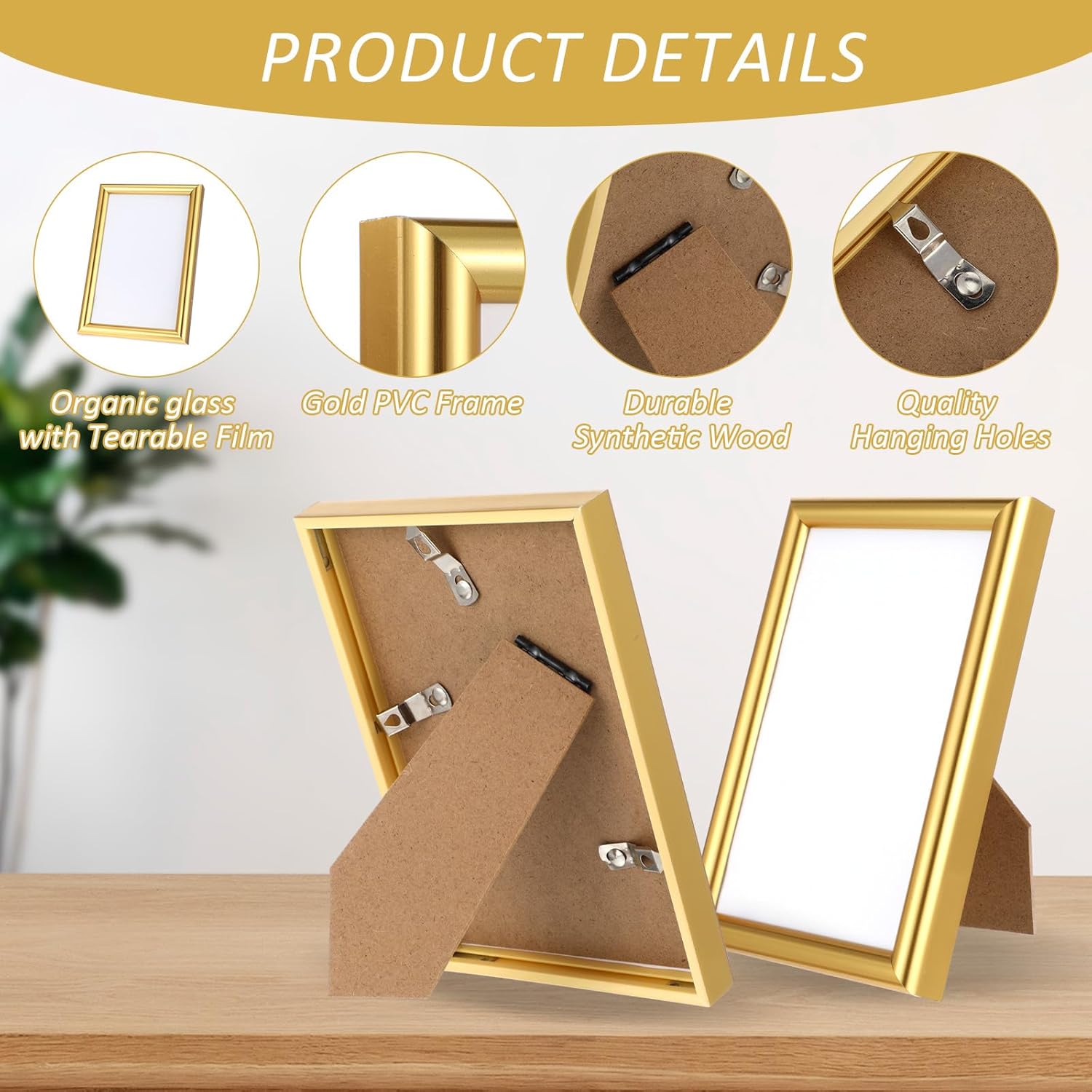 16 Pcs 4 x 6 Picture Frames, Gold Modern Simple Designed Photo Frame for Pictures with Resin Glass for Wall Mount Tabletop Display Home Office Hotel Decoration (Gold)