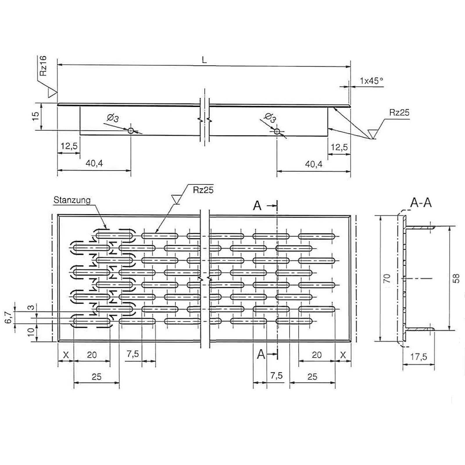 SO-TECH® Grille de Ventilation Perforée Tôle de Ventilation Ovale - Aspect d'Acier Affiné - 900 mm