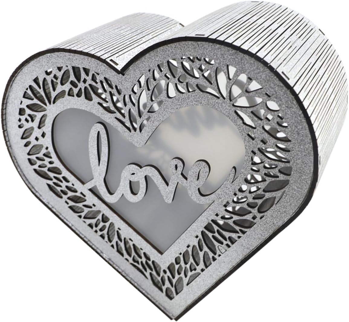 Beavorty Wooden Heart-shaped Greeting Card Box with Glitter Hollow Design, Wedding and Birthday Card Storage Container, Envelope Money Holder for Party and Anniversary