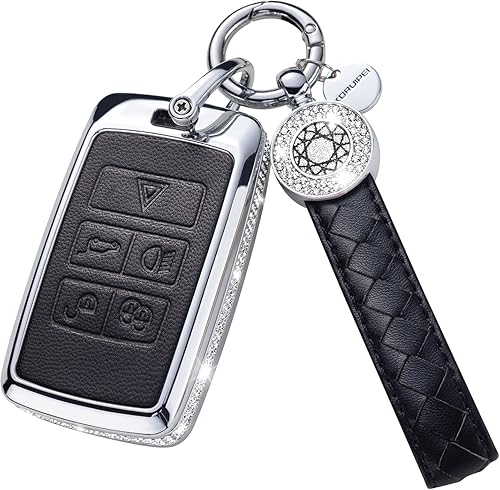 SHANGHONG Funda para llavero Land Rover con llavero funda de protección de cuero genuino compatible con Land Rover Vogue Range Discovery Rover Sport