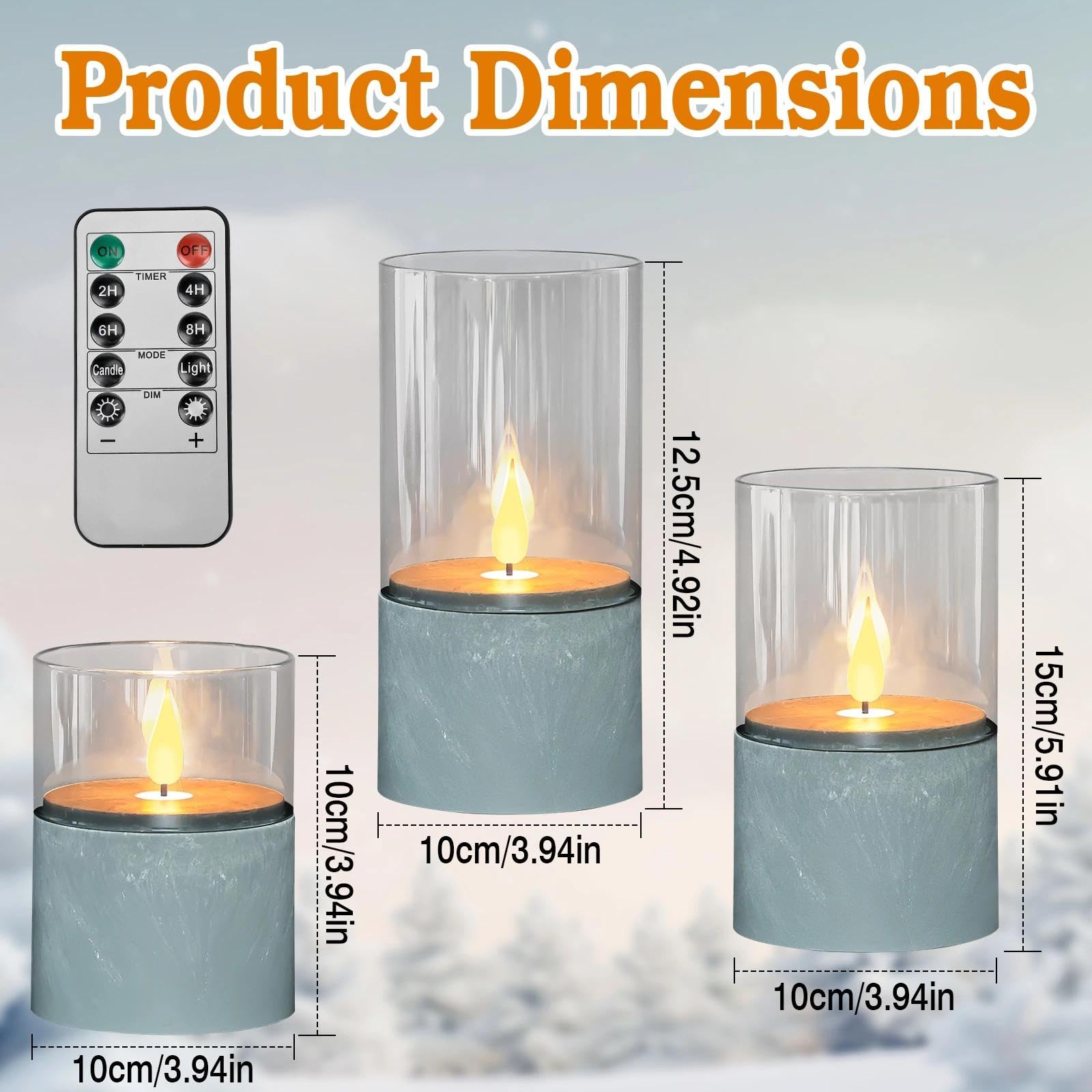 3 candele a LED, con fiamma tremolante, con funzione timer, 10/12,5/15 cm, senza fiamma con telecomando, per feste