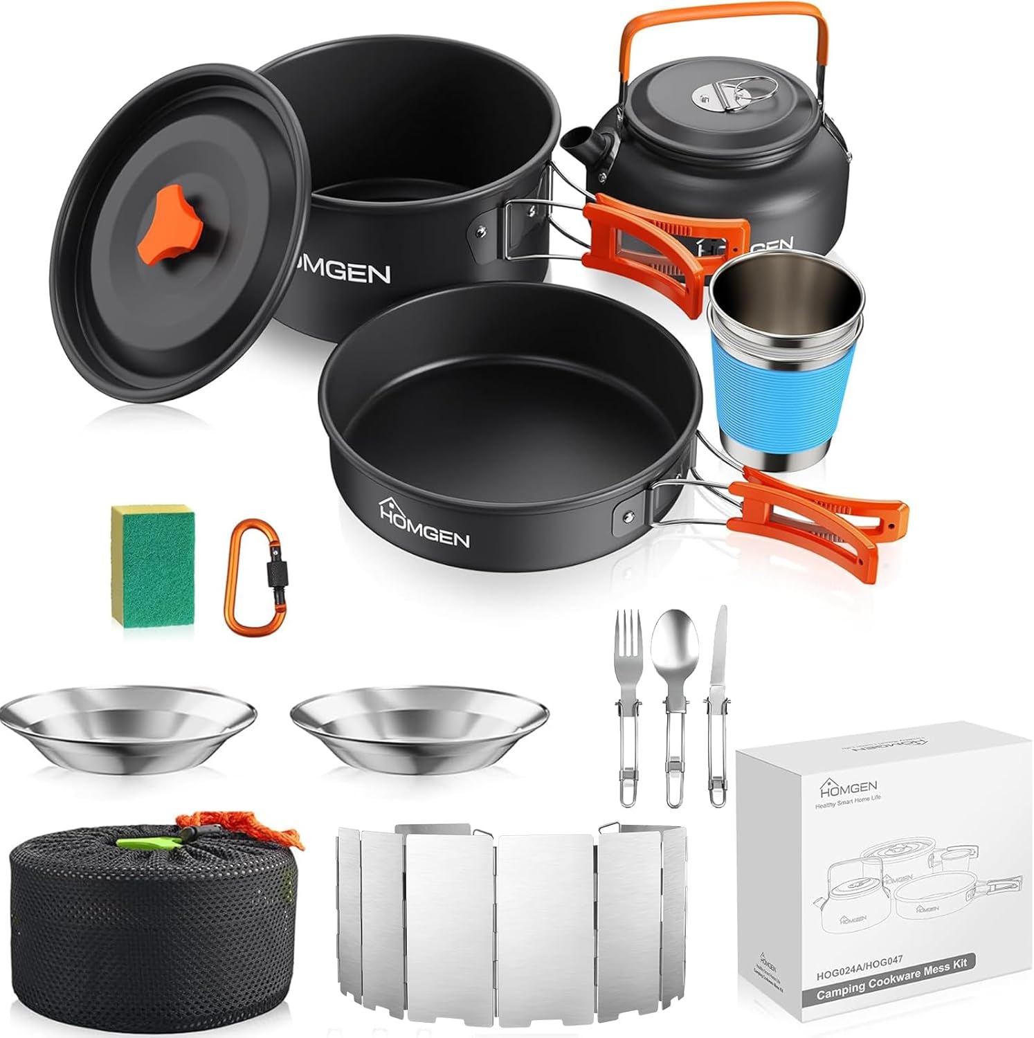 HOMGEN Portable Camping Cooking Set Camping Pots and Pans Set Aluminium Camping Cookware Kit Lightweight Camping Cooking Equipment with Storage Bag for 2-3 People for Camping Picnic Hiking etc