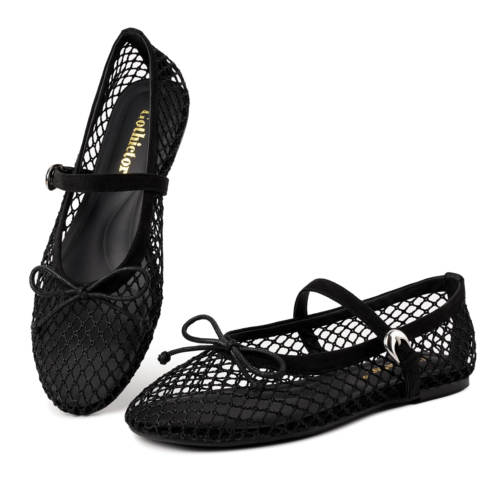 Gothictor Women's Mesh Ballet Flats Round Toe Leopard Mary Jane Shoes Women