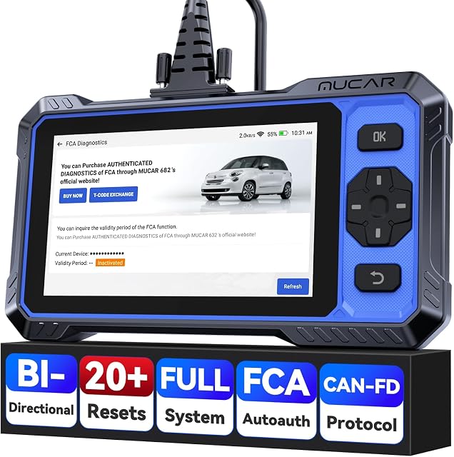 OBD2 Scanner, MUCAR 682 Outil de diagnostic de voiture AI-Assisted, outil de balayage bidirectionnel automobile, scanner de voiture de systèmes complets, scanner pour voiture avec 20+ Réinitialisez CAN FD & FCA SGW, Mise à jour sur la vie