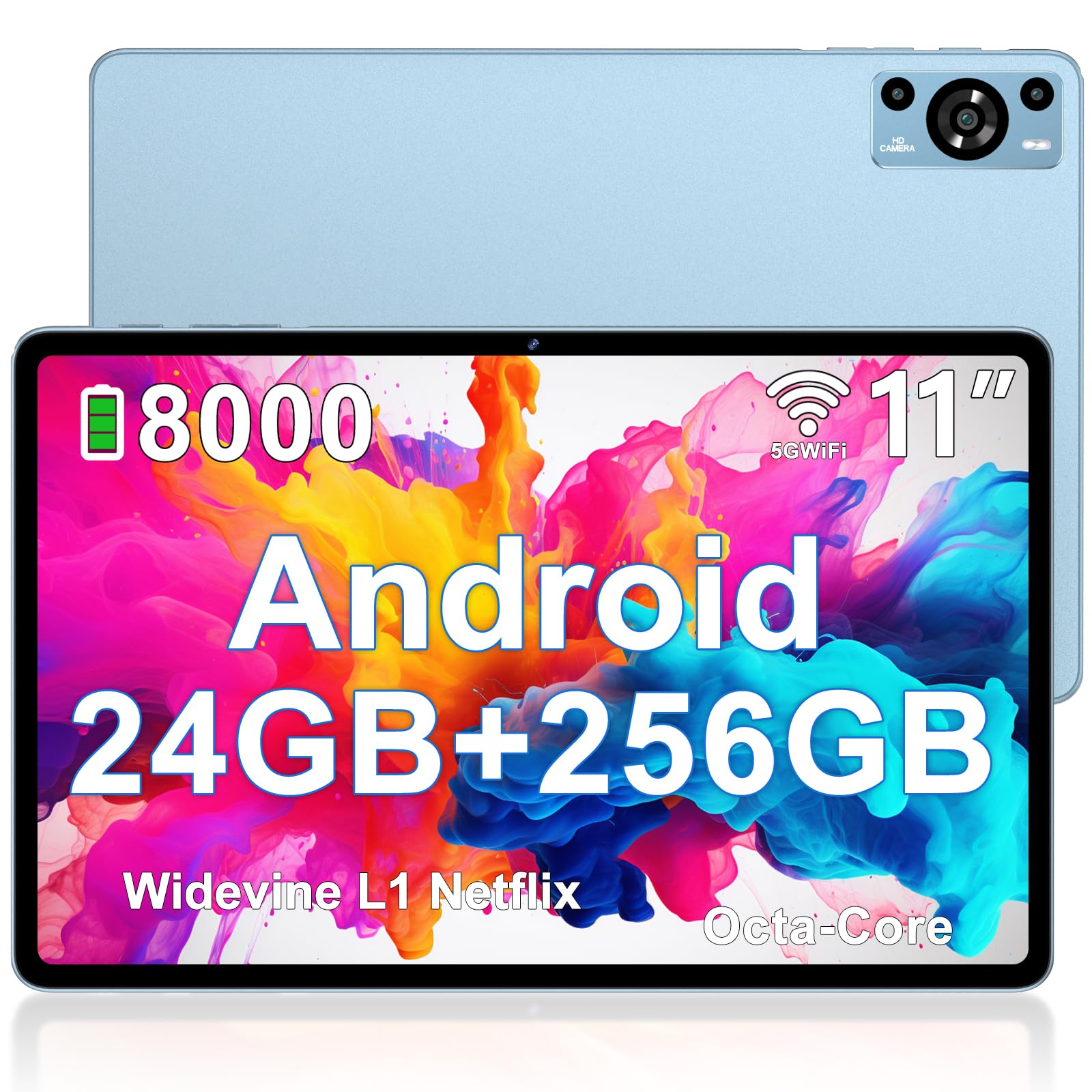 ZIOVO Tablet Android 14 Tablet 11 Pollici, 24GB RAM+256GB ROM (TF 1TB), 5G WiFi Tablets, Widevine L1/Octa-Core 2.0 GHz/8000mAh/Corpo Metallico/13+5MP/BT5.0, Tableta con Custodia - Blu
