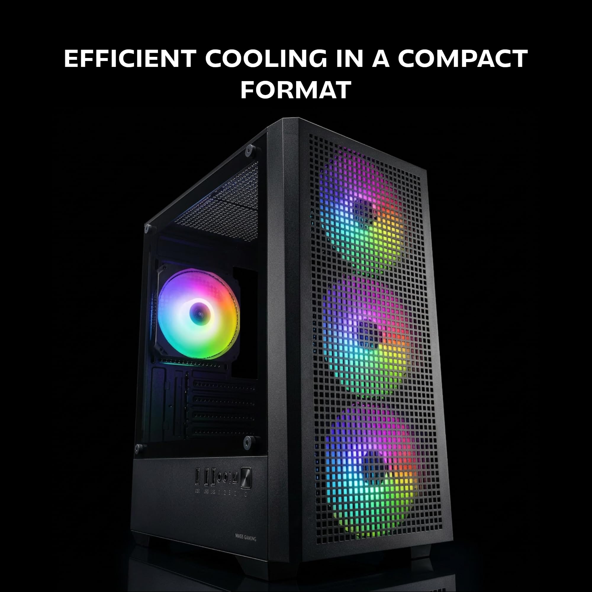 Mars Gaming MC-Vector, Caja PC Gaming Micro-ATX y Mini-ITX, 4X Ventiladores ARGB FDB 120mm, Cristal Templado, Frontal Mesh, Doble Cámara, Soporte Refrigeración Líquida 120mm, USB-C, Negro