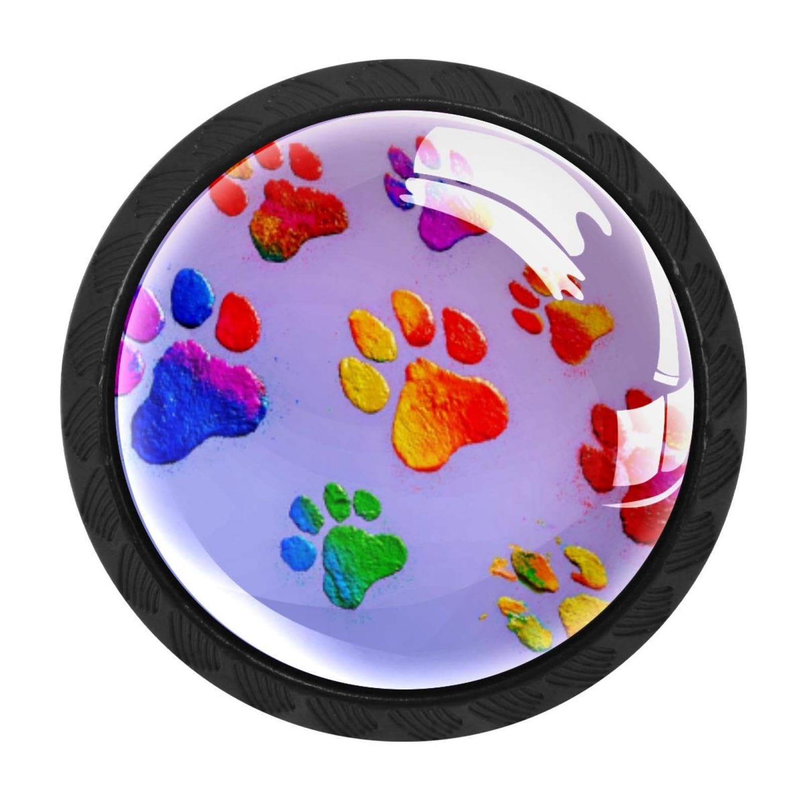 CHENZZZZ 4 Pack Black Colorful Dog Paw Prints (2) Cabinet Pulls Kitchen Cabinet Handles Ideal for Cabinet,Drawer,Cupboard and Wardrobe
