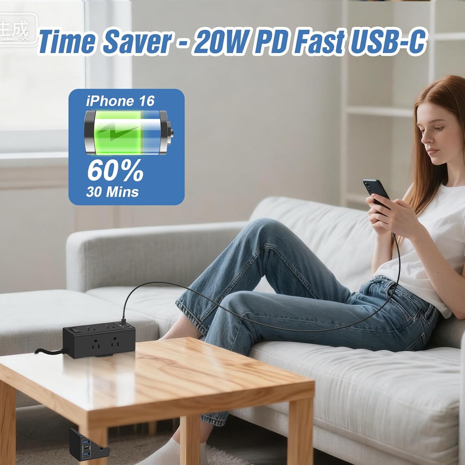 Dual Layer Desk Clamp Power Strip - Under Desk Power Strip - 15 Outlets 6 USB Ports - Desktop Edge Mount Outlet Charging Station - Clamp on Surge Protector USB C for Office, Home, Desk Accessories