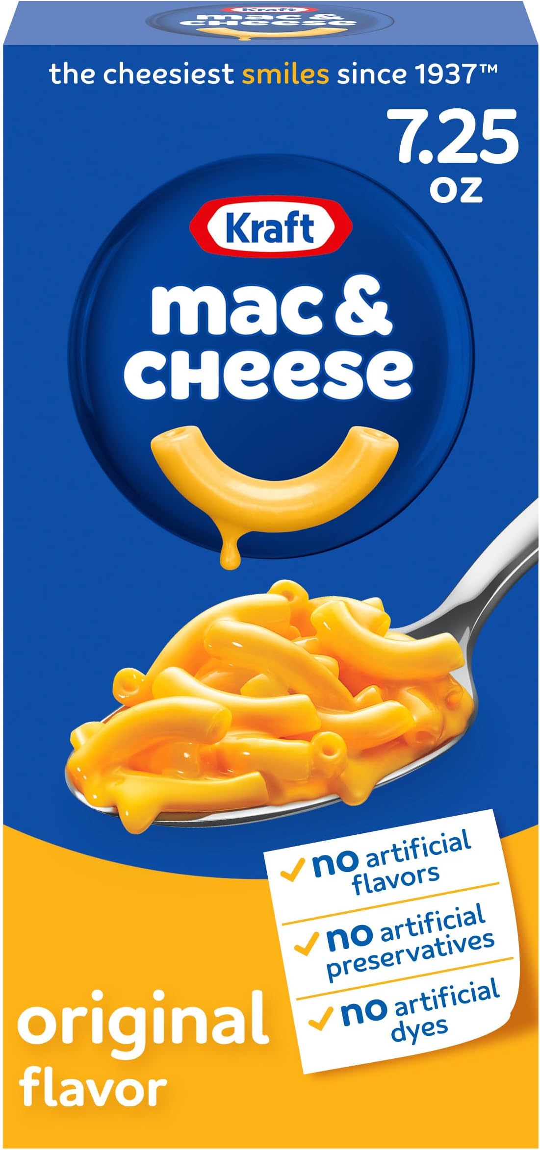 Kraft Mac and Cheese, 1 Box, for Easy Dinner or Dinner Sides, Original Flavor, No Artificial Flavors, Preservatives or Dyes, 7.25 oz