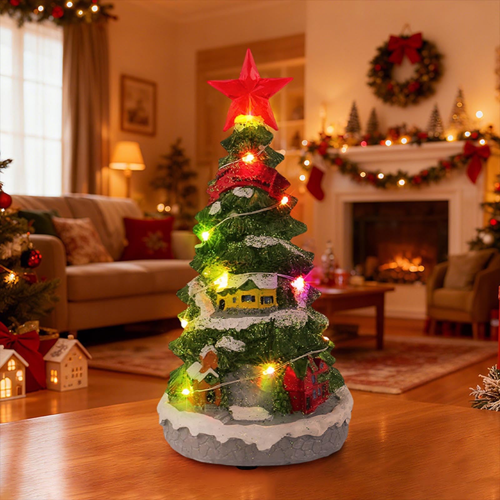 XAGMODSHN Carillon per Albero Natale con luci a LED, Decorazione da Tavolo Natalizia per Donne e Ragazze, Regali Natale per la casa. Carillon Natalizio