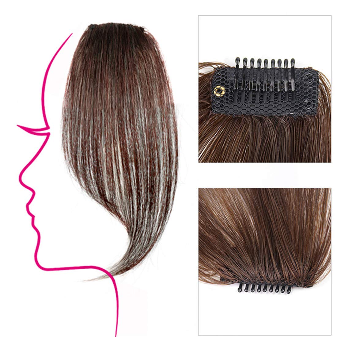 Susanki Real Human Hair Clip on Bangs 2pcs Side Fringe Hairpiece Fake Bang for Women, 8