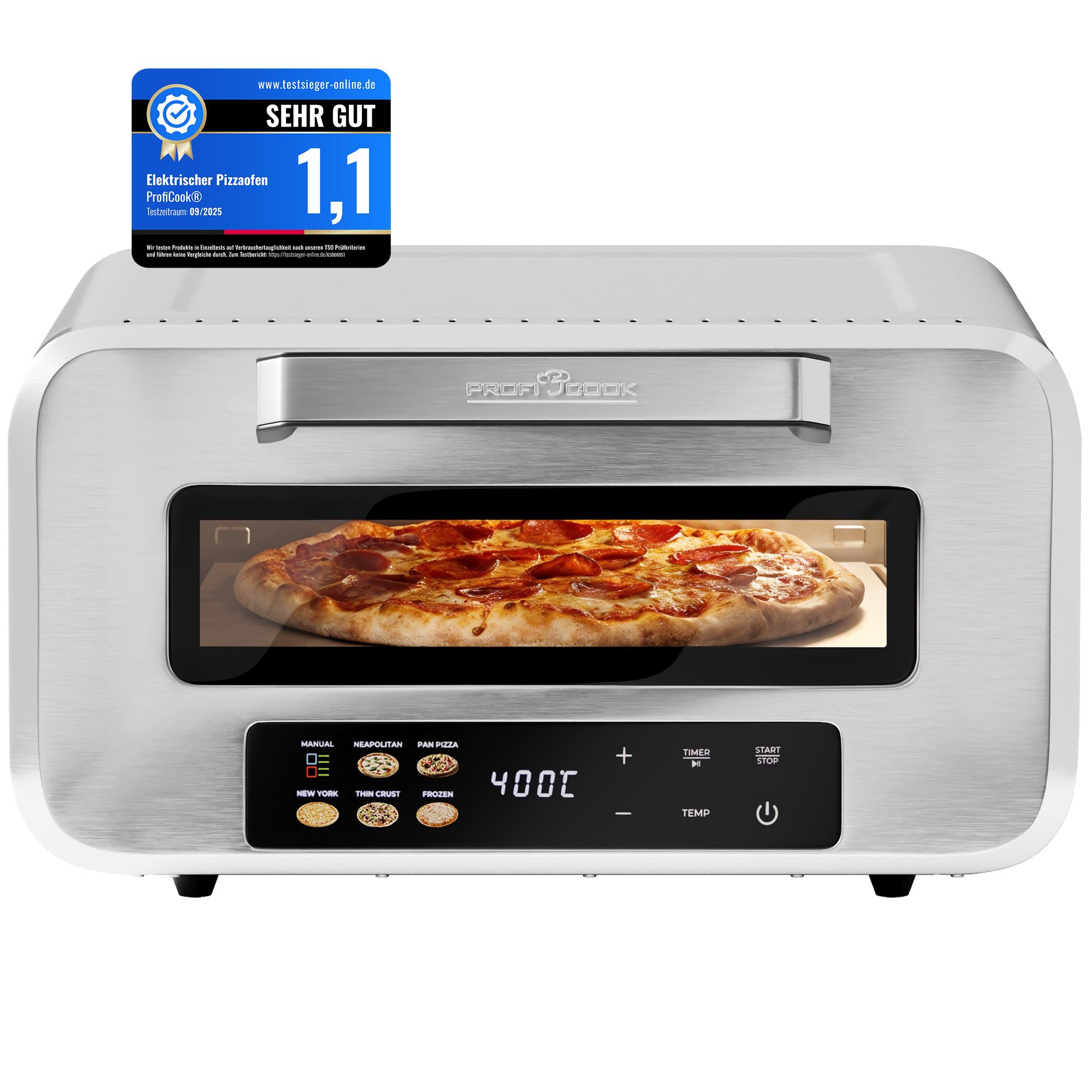 Four à pizza électrique ProfiCook | 400 °C | véritable pierre à pizza | pelle à pizza incluse | réglage variable du temps et de la température | four à pizza électrique | machine à pizza | PC PO 1323