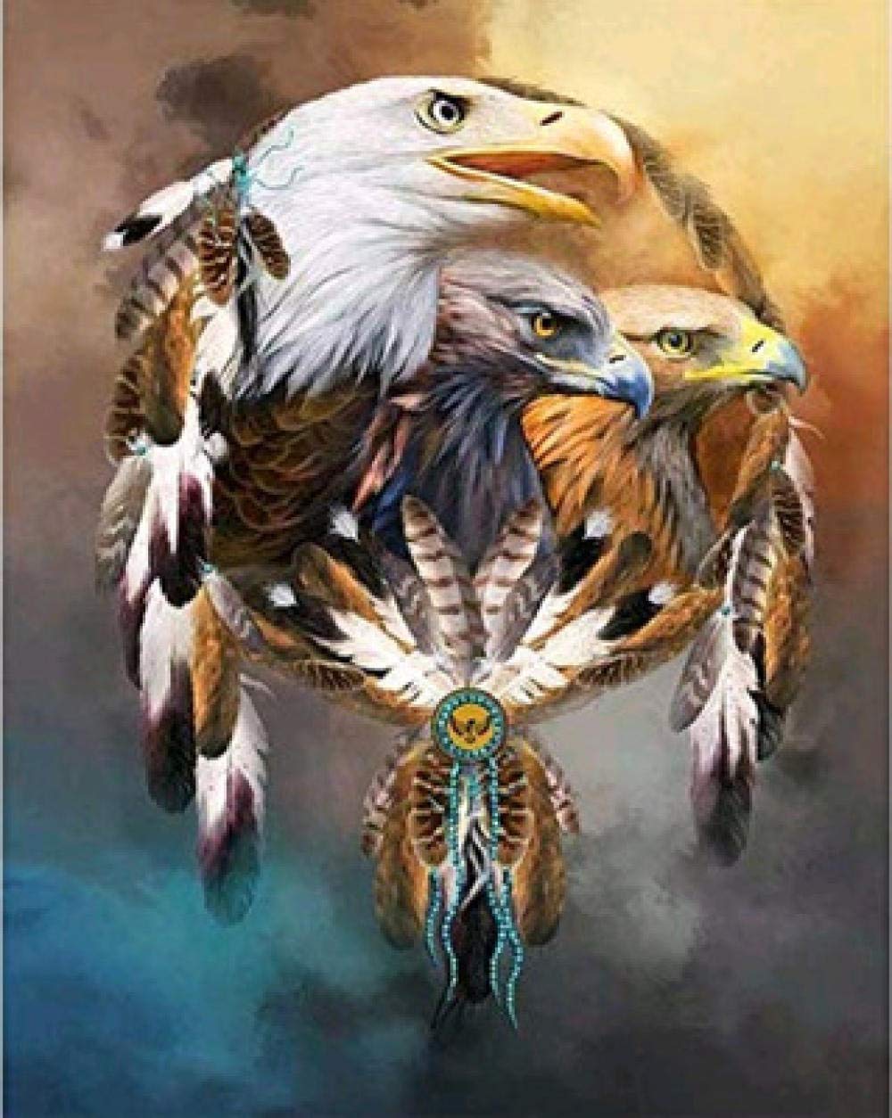 Diy diamant peinture point de croix eagle plume fan mosaïque 35x50