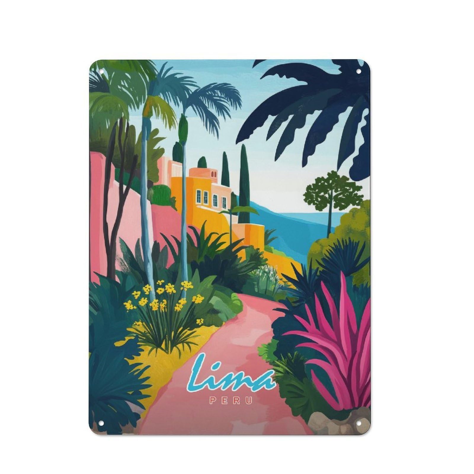 Junmoney Style-22 Outdoor Room Rustic Tin Sign 40X30cm Featuring Lima, Peru Travel (2), Shed Wall Decor For Greenhouse, Garden Room, Cafe Or Entryway