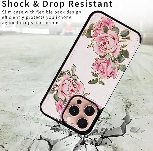 Miniatura 231 de UEEBAI Funda tipo cartera para iPhone 15 Pro Max con tarjetero, cubierta de cuero PU con soporte, bloqueo RFID, doble cierre magnético, relieve de