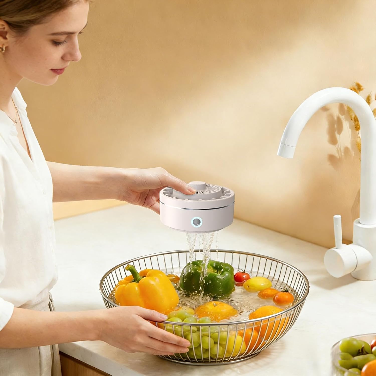 Produce Fruit and Vegetable Washing Cleaner: Smart Rotatable Purifier with Sensor, Large Capacity for Cleaning At Home (ColorB)