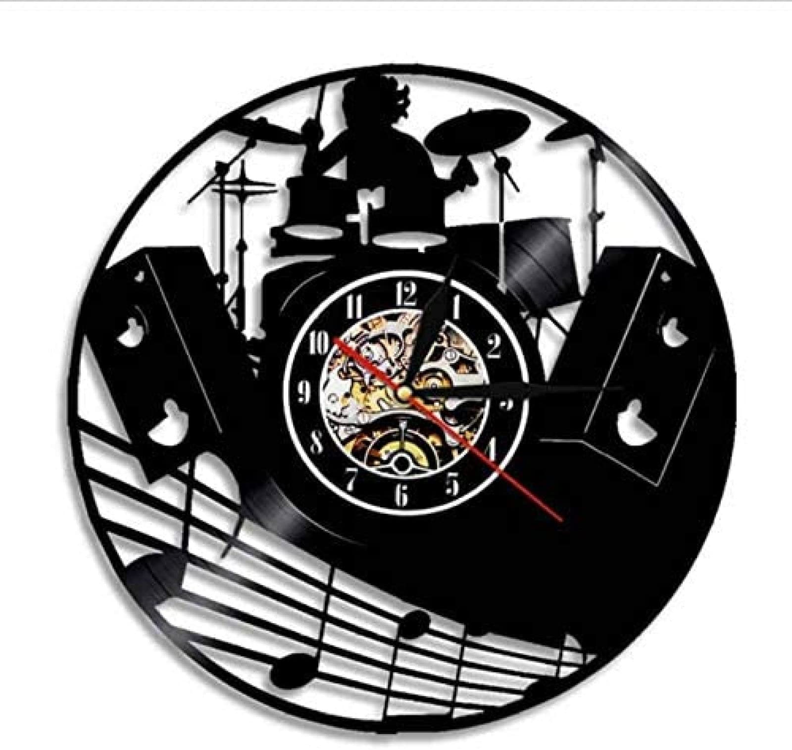 Avjera Black Drum Kit Vinyl Record Wall Clock Music Band Drums Musical Instruments Rock Drummer Wall Clock Unique Gift For Rock Music Lovers
